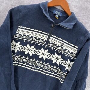 Polo Ralph Lauren Sweater Boys XL 18-20 Blue Snowflake Quarter Zip